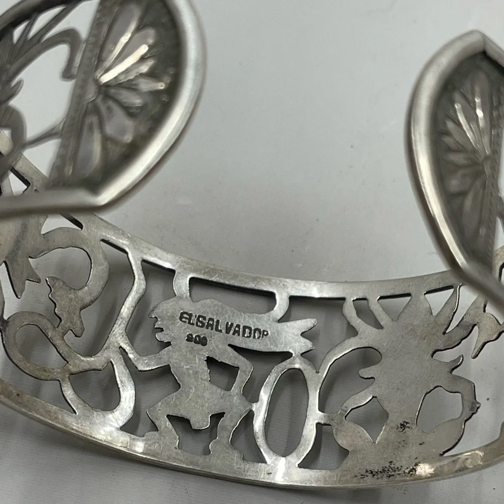 Vintage El Salvador 900 Sterling Silver Cuff Bracelet Cutout Dancer Motif - Picture 7 of 8